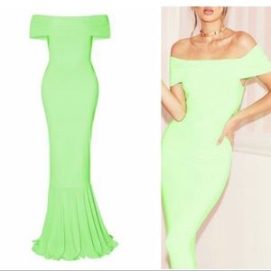 Gorgeous Neon Green Bardot Dress